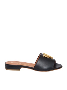 Black Leather Slippers
