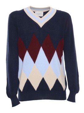 Blue Colored Checked Sweater