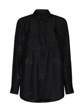 Black Loose Shirt With Tonal Logo Print In Silk Woman