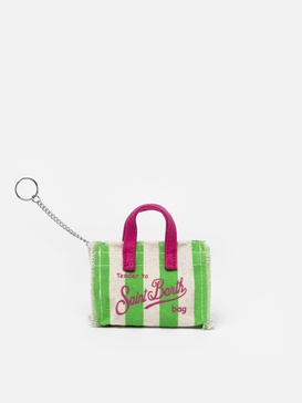 Green Striped Cotton Canvas Key Holder