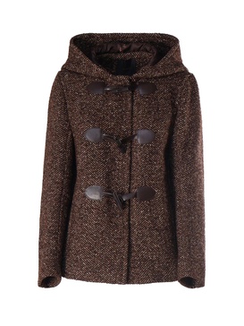 Brown Wool Duffle Coat Fishbone Design