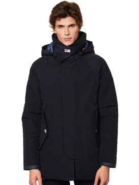 Blue Navy Blue Hooded Parka Jacket Voyager