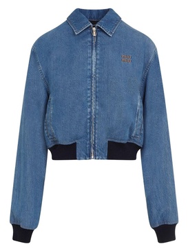 Logo-Embroidered Zip-Up Denim Jacket