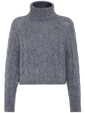 Wool and mohair cable knit turtleneck sweater with monili