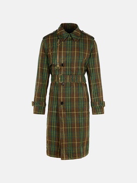'CHECK' DARK GREEN COTTON TRENCH COAT