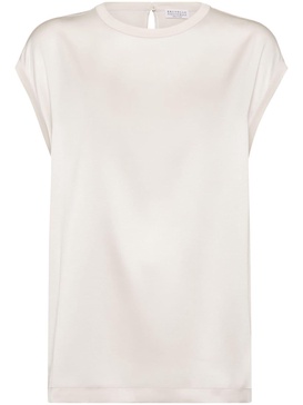 Brunello Cucinelli Women Stretch Silk Satin T-Shirt With Monili