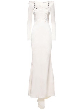 Studded silk satin long evening dress