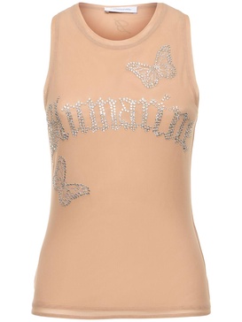 Crystal logo tulle tank top