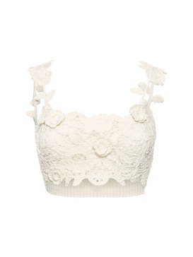 Floral macramé cotton blend crop top