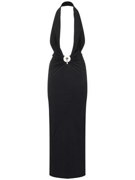 Pierced Orbit long lycra halter dress