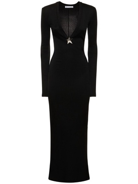Viscose v neck long dress w/ star stud