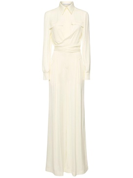 Belted fluid viscose blend long jumpsuit