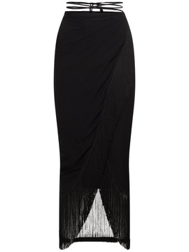 Jacky fringed silk midi wrap skirt
