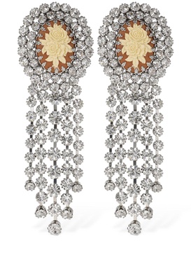 Rose cameo earrings w/ crystal fringes