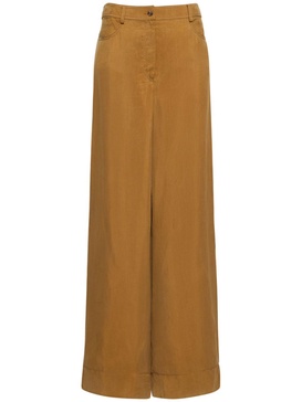 High rise washed twill wide pants