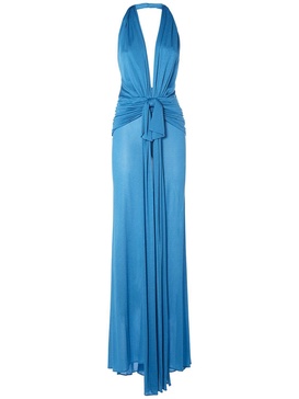 Draped viscose long halter dress