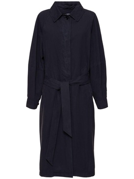 Cotton canvas belted long coat