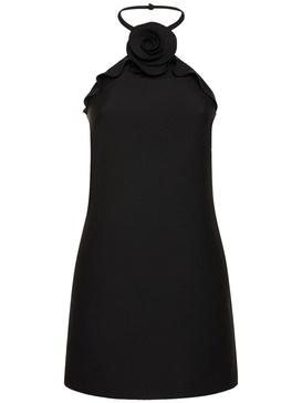 Wool & silk crepe rose h/neck mini dress