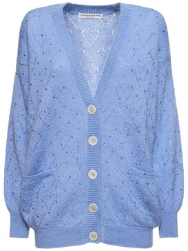Knitted mohair long cardigan w/ crystals