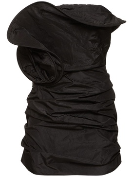 Strapless gathered silk mini dress