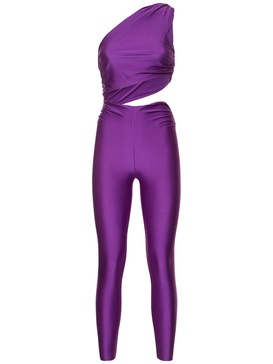 Poppy shiny Lycra one shoulder jumpsuit