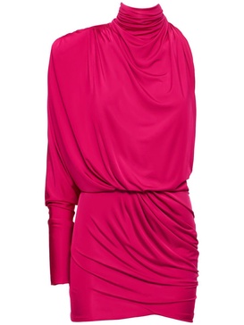 Draped jersey one sleeve mini dress