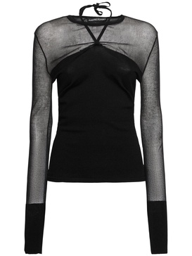 Knit viscose blend top w/sheer details