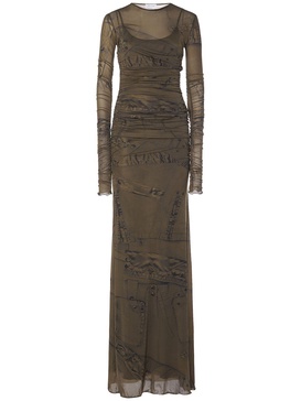 Printed stretch tech long dress