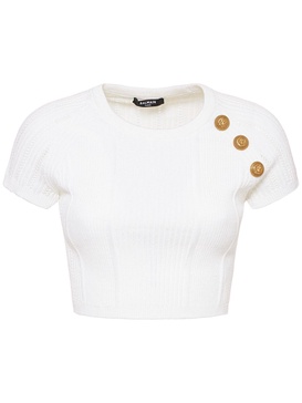 Embellished knit crop top