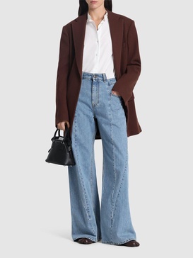 Asymmetric wide leg cotton denim jeans