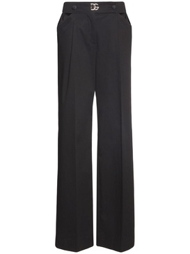 Cutout cotton gabardine pants w/ logo