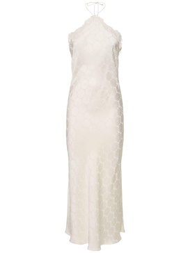 Jacquard satin halter neck midi dress