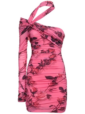 Rose print tech jersey mini dress