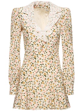 Printed silk long sleeve mini dress