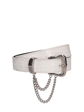 Embossed leather belt w/ chain
