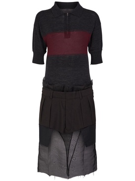 Layered wool blend midi dress