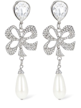 Crystal bow & faux pearl earrings