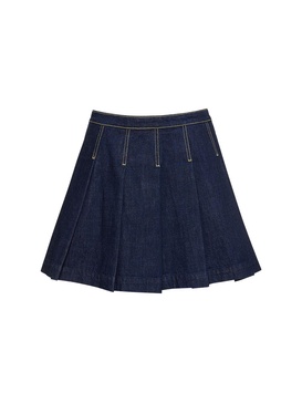 Pleated cotton denim mini skirt
