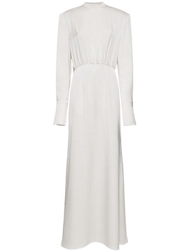 Silk satin long dress w/ scarf panel