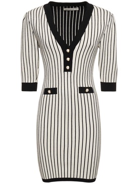 Pinstriped knit v-neck mini dress