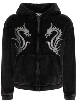 Cropped zip up cotton hoodie