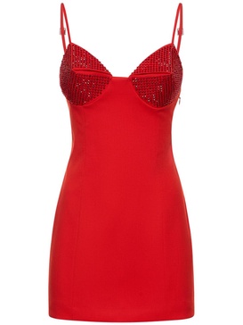 Embellished stretch wool mini dress