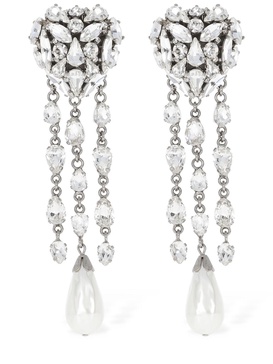 Crystal heart earrings w/ fringes