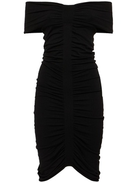 Off-the-shoulder ruched mini dress