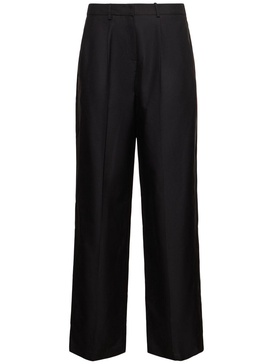 Pleated silk straight pants
