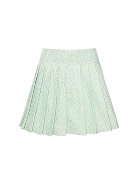 Self-Portrait Mint Boucle Pleated Mini Skirt Clothing