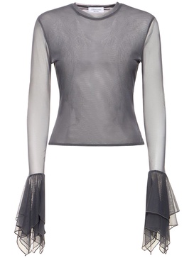 Tulle ruffled long sleeve top