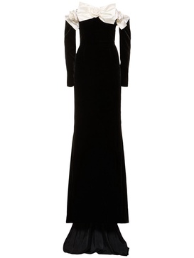 Off-shoulder velvet maxi dress