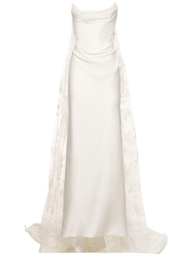 Galaxy satin cape corset bridal gown