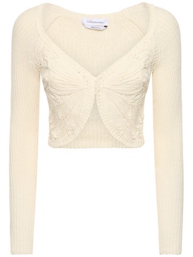Cotton blend knit crop cardigan